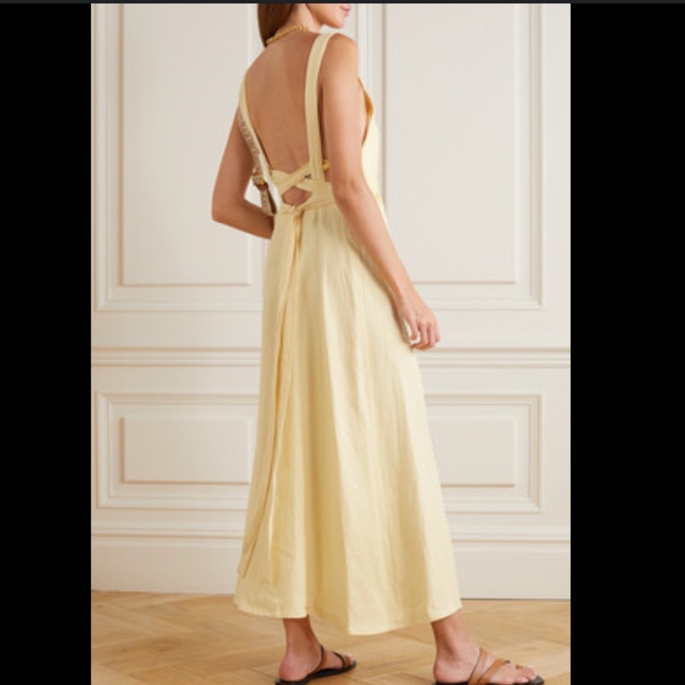 Bondi Born Mustique Organic Linen Dress Size M Preppy Cottage Open Back Canary